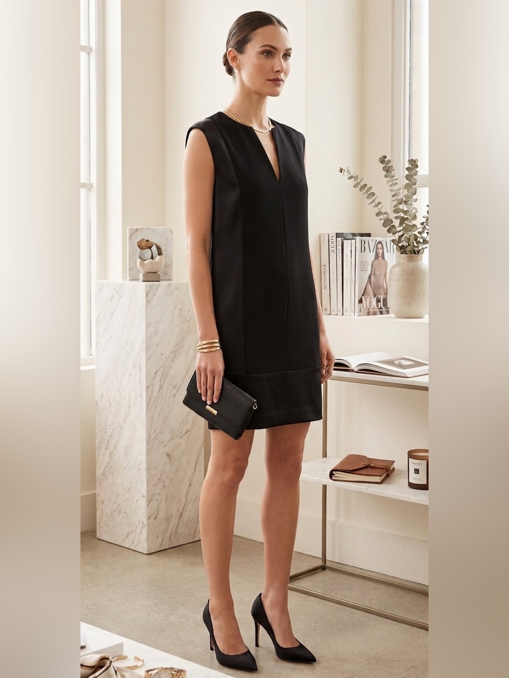 Vince Black V-Neck Mini Dress